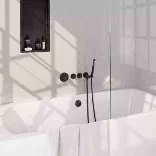 Brauer Black Edition built-in bath thermostat with bath filling combination - rod hand shower - shower hose - wall connection bend - Matt Black