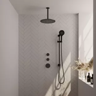 Brauer Black Edition thermostatic built-in shower set - overhead shower 30 cm - ceiling arm - round hand shower - sliding bar with connection bend - matt black