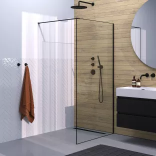 Brauer Black Frame walk-in shower 100x200 cm with framed wall profile - matt black