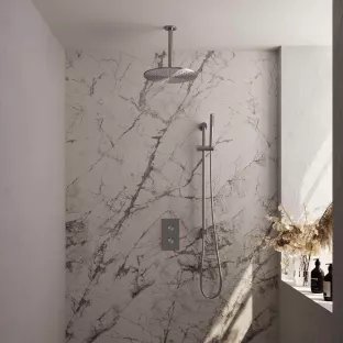 Brauer Brushed Carving Built-in set with 3-way thermostat - Overhead shower 30 cm - Ceiling arm - Rod hand shower - Sliding bar with connection bend - Brushed stainless steel PVD