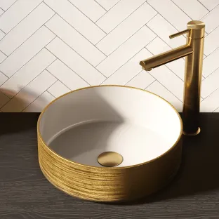 Brauer Circle wash basin - ceramic - round - 36x12 cm - gloss white / gold