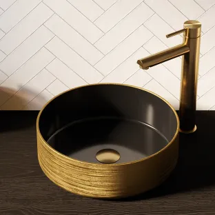 Brauer Circle wash basin - ceramic - round - 36x12 cm - matt black / gold