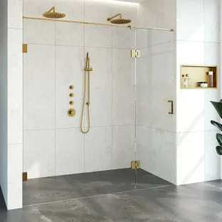 Brauer Complete Profileless 2-part niche arrangement - walk-in wall with niche door connected - 200 cm (140/60) - Gold