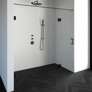 Brauer Complete Profileless 2-piece niche arrangement - walk-in wall with niche door connected - 200 cm (140/60) - Matt black