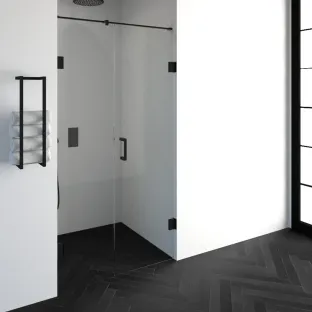 Brauer Complete Profileless 2-part niche setup - walk-in wall with niche door wall side - 110 cm (50/60) - Matt black