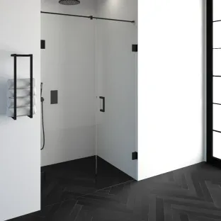 Brauer Complete Profileless 2-part niche setup - walk-in wall with niche door wall side - 130 cm (70/60) - Matt black