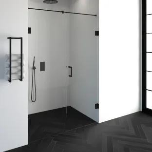 Brauer Complete Profileless 2-part niche setup - walk-in wall with niche door wall side - 140 cm (70/70) - Matt black