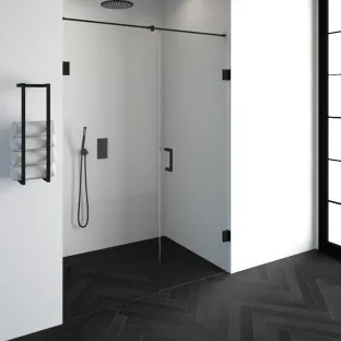 Brauer Complete Profileless 2-piece niche setup - walk-in wall with niche door wall side - 150 cm (80/70) - Matt black