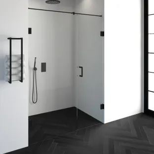 Brauer Complete Profileless 2-part niche setup - walk-in wall with niche door wall side - 150 cm (90/60) - Matt black