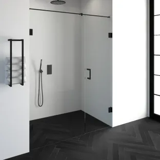 Brauer Complete Profileless 2-part niche setup - walk-in wall with niche door wall side - 160 cm (100/60) - Matt black