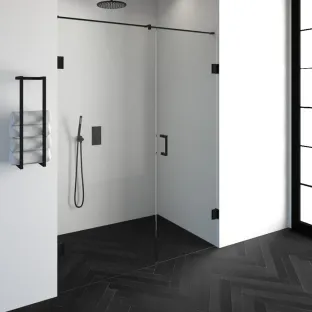 Brauer Complete Profileless 2-piece niche setup - walk-in wall with niche door wall side - 160 cm (90/70) - Matt black