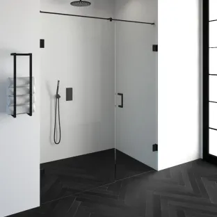 Brauer Complete Profileless 2-piece niche setup - walk-in wall with niche door wall side - 170 cm (100/70) - Matt black