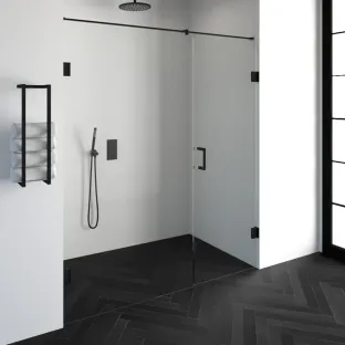 Brauer Complete Profileless 2-part niche setup - walk-in wall with niche door wall side - 180 cm (110/70) - Matt black