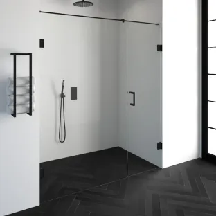 Brauer Complete Profileless 2-part niche setup - walk-in wall with niche door wall side - 180 cm (120/60) - Matt black