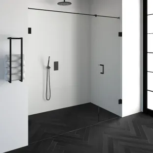 Brauer Complete Profileless 2-part niche setup - walk-in wall with niche door wall side - 200 cm (140/60) - Matt black