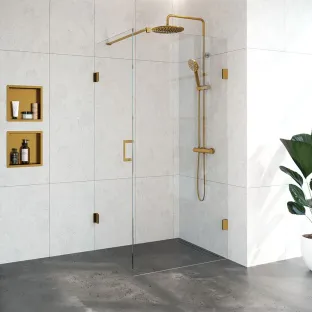 Brauer Complete Profileless Shower Enclosure 2-piece - side entry - 100x80 cm - Gold