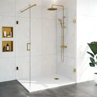 Brauer Complete Profileless Shower Enclosure 2-piece - side entry - 140x100 cm - Gold