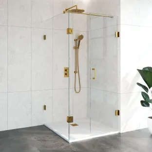 Brauer Complete Profileless Shower Enclosure 3-piece - rotating side wall - 100x100 cm - Gold