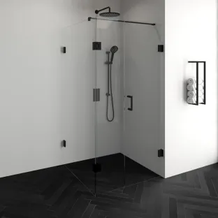 Brauer Complete Profileless Shower Enclosure 3-piece - rotating side wall - 100x100 cm - Matt black