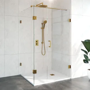 Brauer Complete Profileless Shower Enclosure 3-piece - rotating side wall - 100x120 cm - Gold