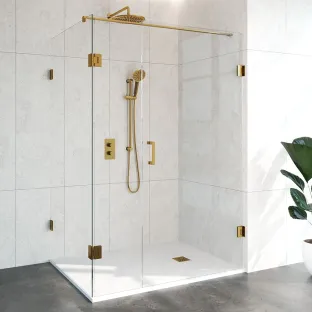 Brauer Complete Profileless Shower Enclosure 3-piece - rotating side wall - 100x140 cm - Gold