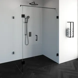 Brauer Complete Profileless Shower Enclosure 3-piece - rotating side wall - 100x140 cm - Matt black