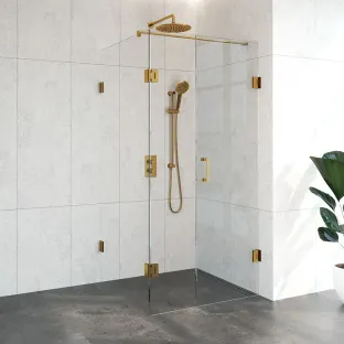 Brauer Complete Profileless Shower Enclosure 3-piece - rotating side wall - 90x100 cm - Gold