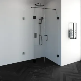 Brauer Complete Profileless Shower Enclosure 3-piece - rotating side wall - 90x100 cm - Matt black