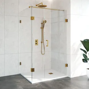 Brauer Complete Profileless Shower Enclosure 3-piece - rotating side wall - 90x120 cm - Gold