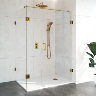 Brauer Complete Profileless Shower Enclosure 3-piece - rotating side wall - 90x140 cm - Gold