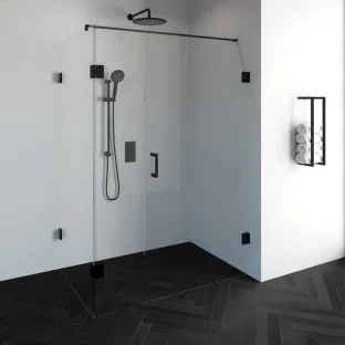 Brauer Complete Profileless Shower Enclosure 3-piece - rotating side wall - 90x140 cm - Matt black