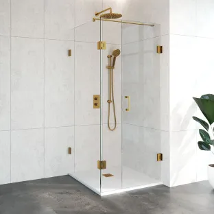 Brauer Complete Profileless Shower Enclosure 3-piece - rotating side wall - 90x90 cm - Gold