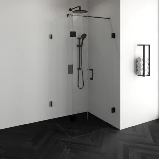 Brauer Complete Profileless Shower Enclosure 3-piece - rotating side wall - 90x90 cm - Matt black