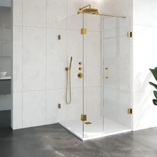 Brauer Complete Profileless Shower Enclosure 3-piece - side entry with fixed wall - 100x100 cm - Gold