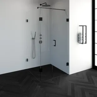 Brauer Complete Profileless Shower Enclosure 3-piece - side entry with fixed wall - 100x100 cm - Matt black