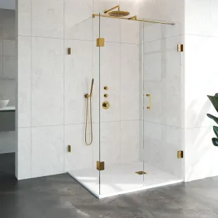 Brauer Complete Profileless Shower Enclosure 3-piece - side entry with fixed wall - 100x120 cm - Gold