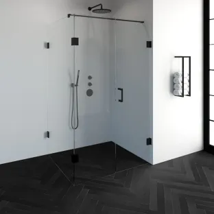 Brauer Complete Profileless Shower Enclosure 3-piece - side entry with fixed wall - 100x120 cm - Matt black