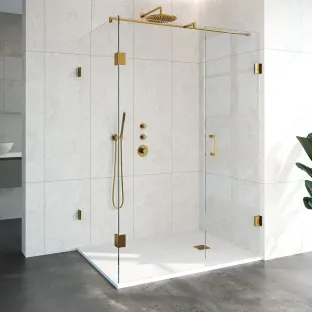 Brauer Complete Profileless Shower Enclosure 3-piece - side entry with fixed wall - 100x140 cm - Gold