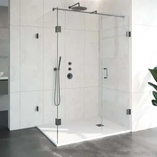 Brauer Complete Profileless Shower Enclosure 3-piece - side entry with fixed wall - 100x140 cm - Gunmetal