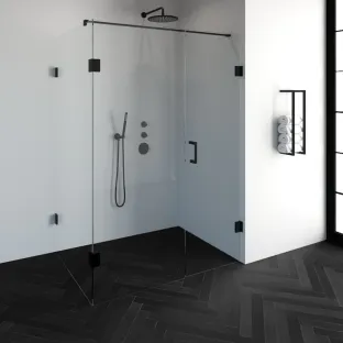 Brauer Complete Profileless Shower Enclosure 3-piece - side entry with fixed wall - 100x140 cm - Matt black