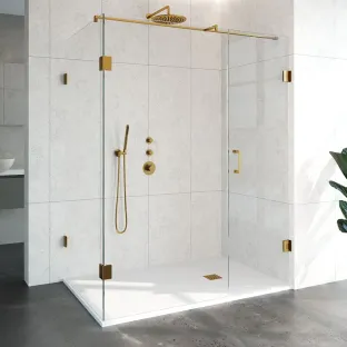 Brauer Complete Profileless Shower Enclosure 3-piece - side entry with fixed wall - 100x160 cm - Gold