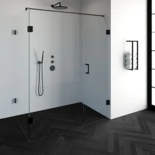 Brauer Complete Profileless Shower Enclosure 3-piece - side entry with fixed wall - 100x160 cm - Matt black