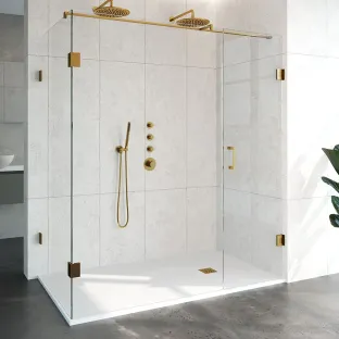 Brauer Complete Profileless Shower Enclosure 3-piece - side entry with fixed wall - 100x180 cm - Gold