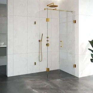 Brauer Complete Profileless Shower Enclosure 3-piece - side entry with fixed wall - 90x100 cm - Gold