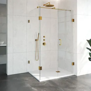 Brauer Complete Profileless Shower Enclosure 3-piece - side entry with fixed wall - 90x120 cm - Gold