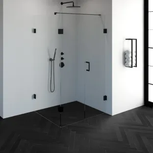 Brauer Complete Profileless Shower Enclosure 3-piece - side entry with fixed wall - 90x120 cm - Matt black