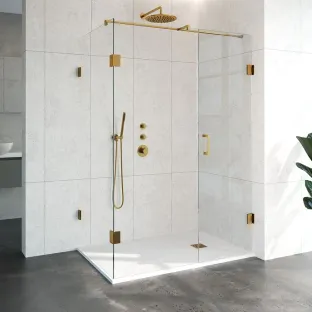 Brauer Complete Profileless Shower Enclosure 3-piece - side entry with fixed wall - 90x140 cm - Gold