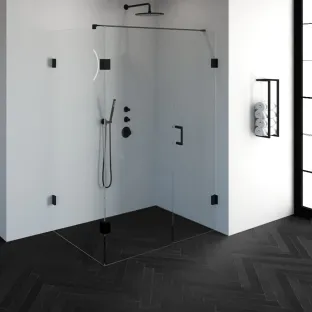 Brauer Complete Profileless Shower Enclosure 3-piece - side entry with fixed wall - 90x140 cm - Matt black