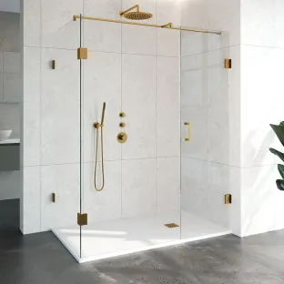 Brauer Complete Profileless Shower Enclosure 3-piece - side entry with fixed wall - 90x160 cm - Gold