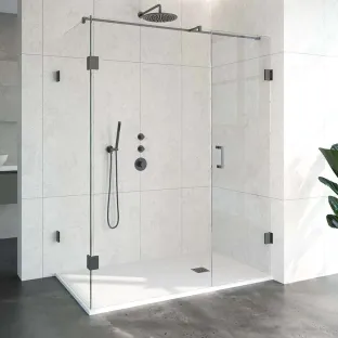 Brauer Complete Profileless Shower Enclosure 3-piece - side entry with fixed wall - 90x160 cm - Gunmetal